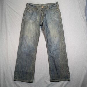 Helix Straight Leg Jeans Mens 36x32 Blue Studded Distressed Denim Y2K Punk Skate